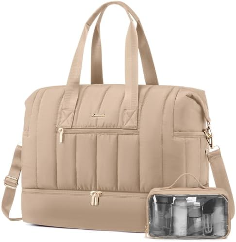 LOVEVOOK Travel Duffle Bag,Puffer Weekender Bags For Women with Shoe Compartment,42L Carry On Duffel Bags For Airplanes,Hospital Bag for Labor and Delivery,Overnight Bag With Toiletry Bag,2Pcs Set