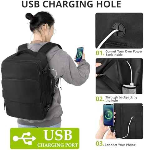 Travel Backpack for Women Men,Travel Laptop Backpack w/USB Charging Port, Waterproof Travel Backpack Carry On Flight Approved,Weekender Business Hiking Bag,Laptop Backpack 15.6 inch - Image 6