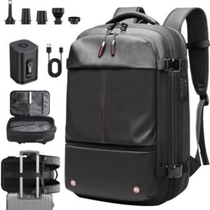 Vacuum Backpack Travel, Airback Vacuum Compression Travel Backpack with Pump, Water Resistant & TSA Anti Theft, Ideal for Travel/Camping/Laptop (With Electric Air Pump & Black)