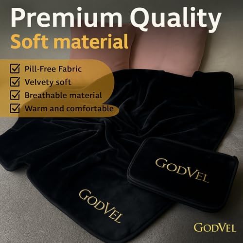 Travel Blanket and Pillow Set 2 in 1- Soft Fleece Throw Blanket with Portable Carry Bag - Perfect for Airplane, Car, and Camping, Travel Essentials- Black. - Image 4