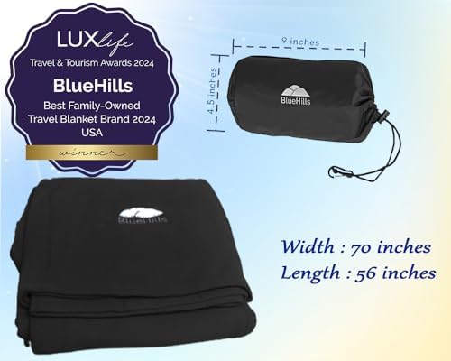 BlueHills Ultra Compact Travel Blanket Pillow in Portable Bag Case with Hand Luggage Belt & Backpack Clip Premium Cozy Soft Compact Pack Large Blanket for Airplane Flight Layover Black C003 - Image 3