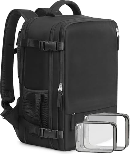 Beraliy Travel Backpack for Men Women, Large Carry On Backpack, Personal Item Bag Airline Approved, 17 inch Laptop Backpack, Business Work Gym Weekender Bag, Black