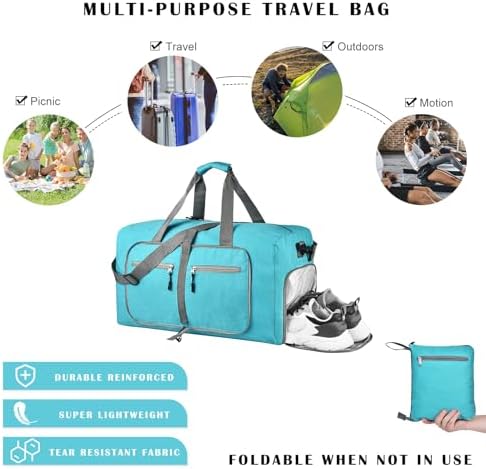 Dimayar 115L Travel Duffle Bag for Men Women - Foldable Duffel Bag with Shoes Compartment - Overnight Bags Waterproof & Tear Resistant(Mint Green) - Image 4