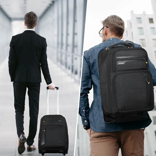 Rolling Backpack - 15.6 inch Laptop Backpack for Adults with Wheels Flight Approved Water Resistant Carry on Wheeled Backpacks for Travel Trip Business College Commute Black - Image 7