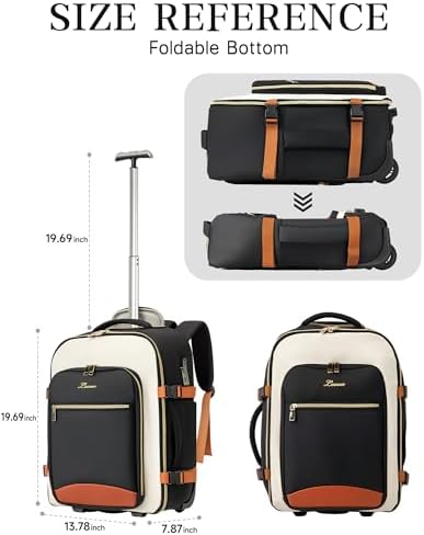 Carry On Backpack with Wheels for Adults, Airline Approved Rolling Backpack for Women, Foldable Bottom Travel Laptop Backpack - Image 2