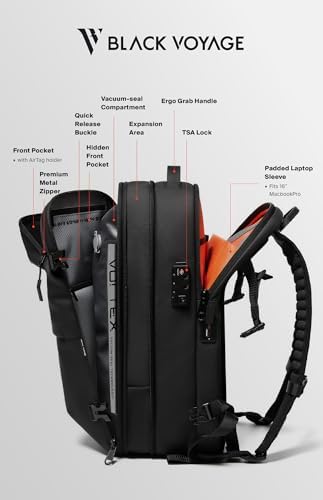 Vortex Vacuum Seal Travel Backpack 60L Exapandable Air Compression System Water Resistant TSA Lock Carry-On Suitcase Luggage Black AERO - Vacuum Pump Included - Image 5