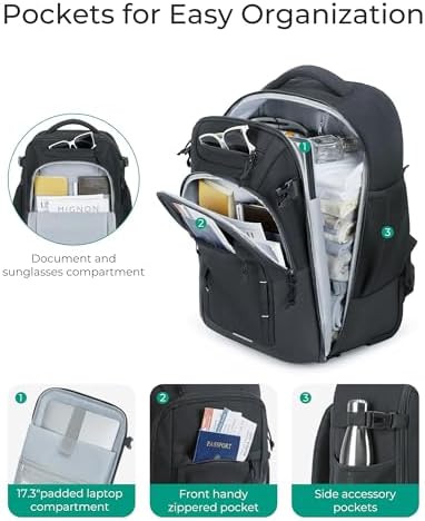 BAGSMART Rolling Backpack, 17 Inch Travel Laptop Wheeled Backpack, 40L Large Carry-On Luggage with Wheels for Men Women, Water-Resistant Overnight Work College Trolley Bag, Black - Image 4
