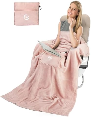 Tirrinia Soft Travel Blanket Pillow, 3-in-1 Foldable Airplane Throw Blanket, Long Flight Essentials, Car Pillow, Lightweight Travel Accessories