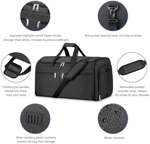 Garment Duffle Bags for Travel, Bukere Convertible Carry on Garment Duffel Bag for Men Women, Shoe Compartment, 2 in 1 Hanging Dress Suitcase Suit Travel Bags, Midnight Grey - Image 4
