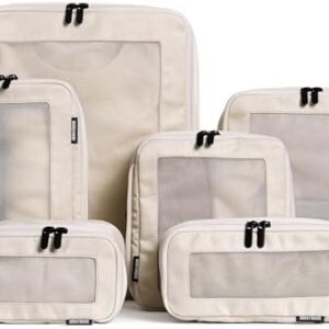Compression Packing Cubes for Travel - Luggage Organizer Bags - Double Zipper Packing Cubes for Suitcases (6-Pack, Beige)