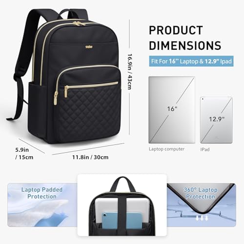 Laptop Backpack for Women Fits 16 Inch Travel Computer Bag Ladies Stylish Travel Bags Womens Fashion Bag for Business Bags Casual Daypacks Black - Image 3