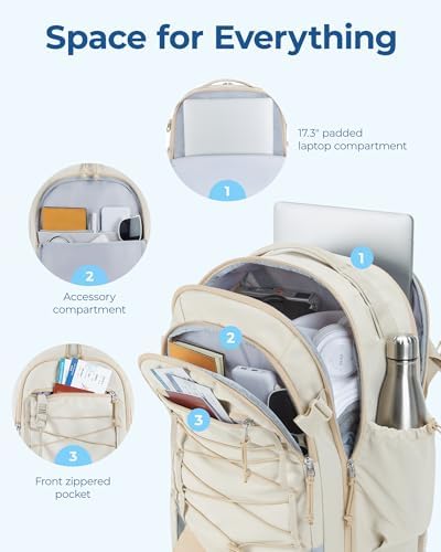 BAGSMART Carry On Travel Backpack, 17 Inch Large Travel backpack Carry On Flight Approved, Anti-theft Personal Item Backpack Travel Bag With Shoe Bag, 30L Water Resistant Casual Daypack, Beige - Image 2