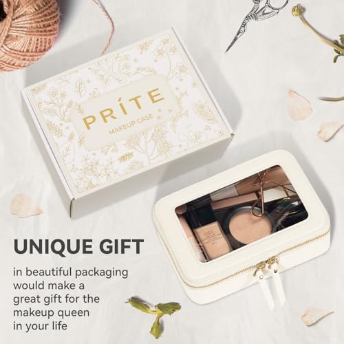 Prite Clear Makeup Bag Cosmetic Organizer Case Waterproof Travel Toiletry Bag Skincare Pouch with Golden Zipper(Beige) - Image 6