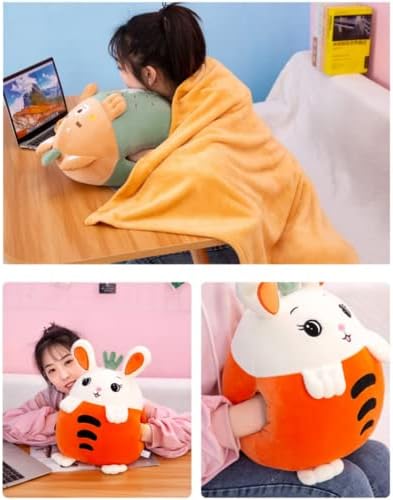 YUDONG Kids Stuffed Animal Travel Blanket and Pillow Set, Adorable 3 in 1 Multifunctional Fruit Plush Pillow with Hand Warmer Design, Perfect for Travel, Camping, Car, Home and Office (15") (Green) - Image 4