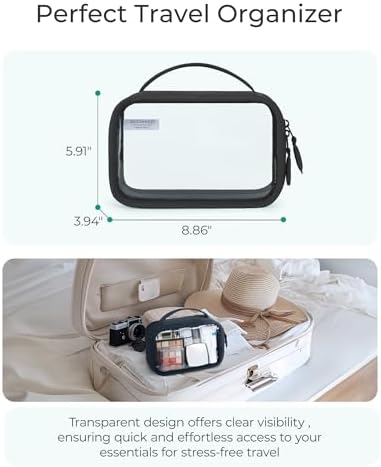 BAGSMART TSA-Approved Toiletry Bag, Large Opening Clear Makeup Bag with Handle, Quart Sized Travel Toiletry Bag, Carry-On Airline Compliant for Men and Women (Black) - Image 5