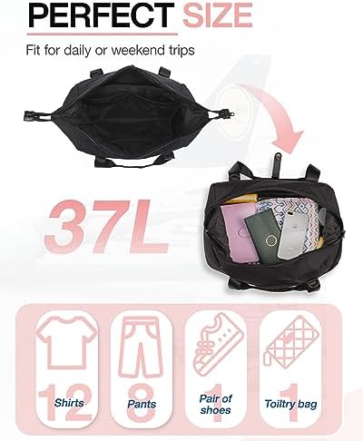Weekender Bags for Women, BAGSMART Travel Duffel Bags with Shoe Compartment,Personal Item Travel Bag for Airlines, Carry on Overnight Tote Bag with Toiletry Bag(Black,2pcs) - Image 4