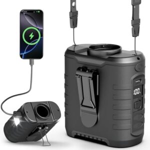 GVY Portable Waist Fan 10000mAh, Up to 40H Runtime, Clip on Belt Fan with 5-Speed 16000 RPM Turbo Airflow, Hands-Free Use on Neck/Waist/Desk, Personal Wearable Fan for Outdoor Work, Camping, Travel