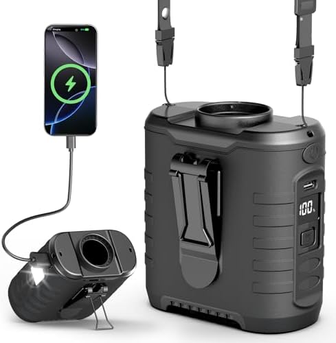 GVY Portable Waist Fan 10000mAh, Up to 40H Runtime, Clip on Belt Fan with 5-Speed 16000 RPM Turbo Airflow, Hands-Free Use on Neck/Waist/Desk, Personal Wearable Fan for Outdoor Work, Camping, Travel