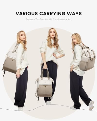 LOVEVOOK Laptop Backpack for Women, 15.6 Inch Work Laptop Bag with USB Port, Fashion Teacher Nurse Backpack Purse, Waterproof Travel Computer Backpack with Organizer Bag, 2PCS, Beige-Khaki - Image 6