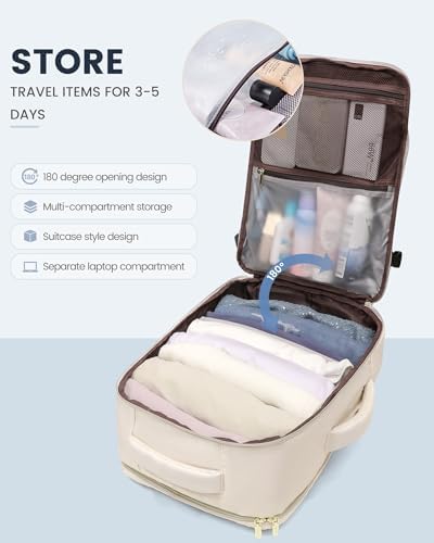 LOVEVOOK Travel Backpack For Women,40L Carry On Backpack Flight Approved,TSA Personal Item Travel Bag Fits 17 Inch Laptop,Business Weekender Overnight Daypack with Toiletry Bag and Cube,White - Image 5
