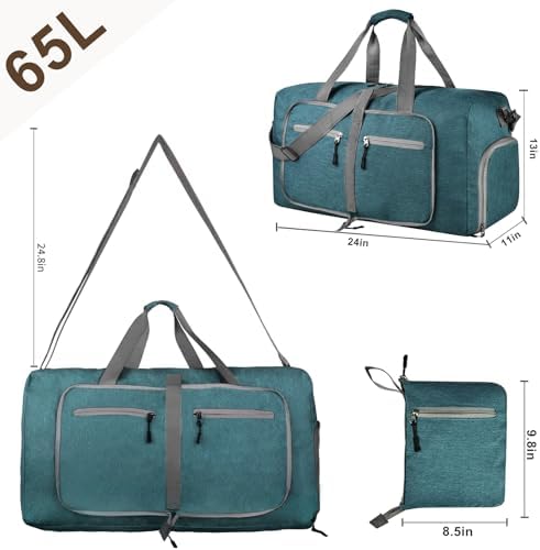 Dimayar 65L Travel Duffle Bag for Men Women - Foldable Duffel Bag with Shoes Compartment - Overnight Bags Waterproof & Tear Resistant(Green) - Image 6