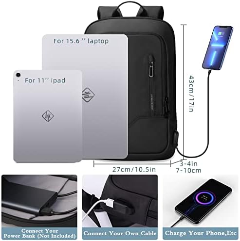 hk Backpack for Men Business Slim Backpack with USB Charger Computer Lightweight Anti-theft Travel Backpacks 15.6 inch Water Resistant Laptop Bag for Work Office College-Black - Image 2