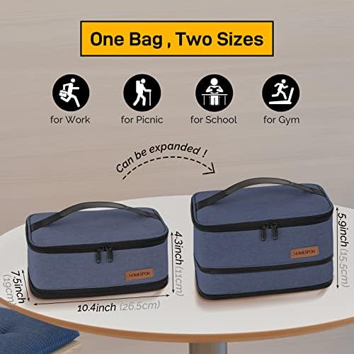 HOMESPON Expandable Lunch Bag for Men Women Insulated Lunch Box Holder with Handle for Picnics Work Travel(Blue) - Image 2