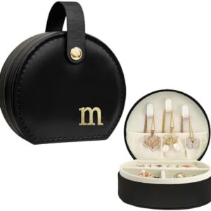 COLLECTIVE HOME - Travel Jewelry Case, Elegant Half-Moon Design with Gold Monogram, Detachable Handle, Personalized Accessory Organizer, Gift for Fashion-Forward Women and Teens, Black (m)