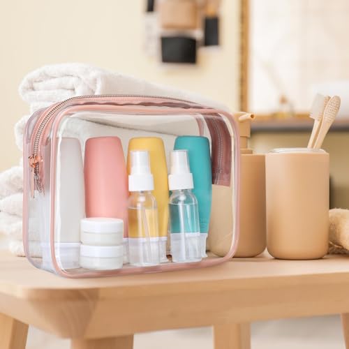 PACKISM Clear Makeup Bag - TSA Approved Toiletry Bag for Travel Size Toiletries, Travel Clear Toiletry Bag Quart Size Bag, Carry on Airport Airline Compliant Bag, Rose Pink(for age 12 or above) - Image 7