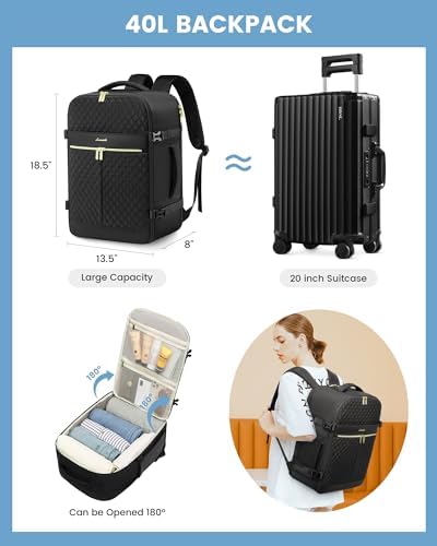 LOVEVOOK Carry On Travel Backpack for Women, 40L Personal Item Travel Bag Flight Approved, TSA Large Backpack for 17'' Laptop, Waterproof Weekender Business Hiking Bag with 3 Packing Cubes - Image 2