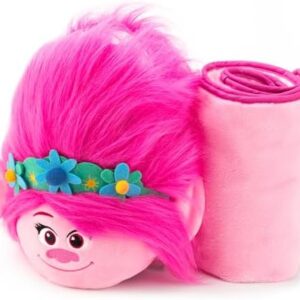 Trolls Armrest Buddy Stuffed Plush Travelling Toy with Blanket 13” - Kids Ultimate Travel Pillow Companion Set (Queen Poppy)