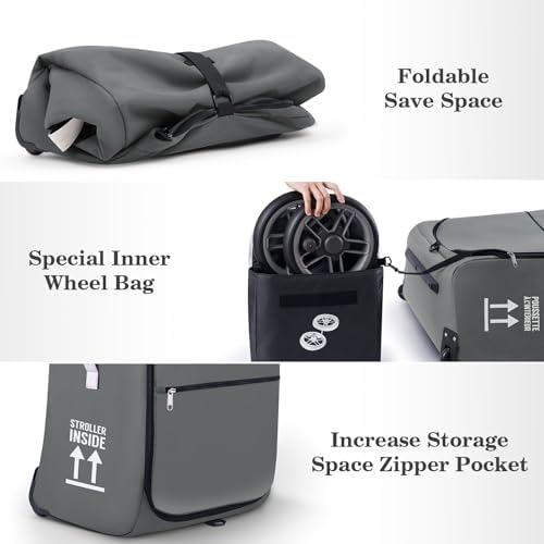 Stroller Bag for Airplane, Stroller Travel Bag Compatible with UPPAbaby Vista, Vista V2, Cruz V2, Rolling Wheel Bag with Storage Pocket, Multiple Handles, Luggage Tag for Flight Travel, Grey - Image 6