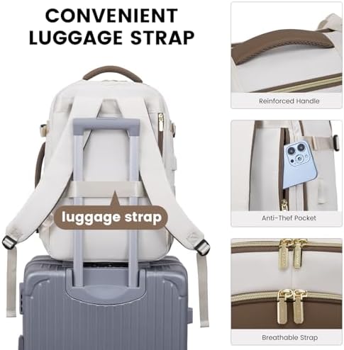 LOVEVOOK Travel Backpack for Women & Men, 40L Carry On Backpack, Personal Item Bag with 3 Packing Cubes, Business Weekender Overnight Luggage Daypack, Fits 17 Inch Laptop, Beige Grey - Image 5