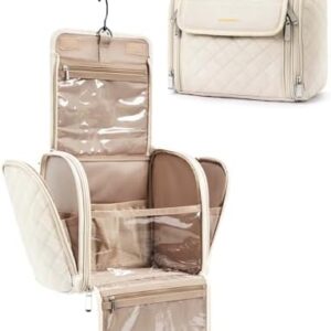 BAGSMART Toiletry Bag Travel Makeup Bag with Hanging Hook, Cosmetic Bag Make Organizer Case, Large Capacity Water-resistant Organizer for Toiletries Accessories Brushes Sponge, Beige