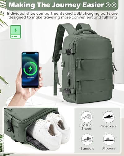 Vacuum Backpack Travel Laptop Backpacks For Women Men Carry On Backpack With Vacuum Compression Bags Seal Packing Personal Item Travel Bag Airback Backpacks With Pump Olive Green - Image 5