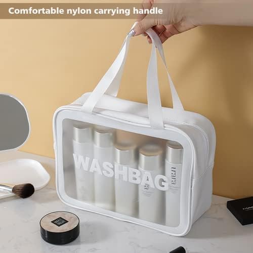 Travel Toiletry Bag for Women and Men, Matte Translucent Toiletry Bag with Handy Handle, Makeup Cosmetic Organizer Bag for Travel Toiletries Accessories (White) - Image 6