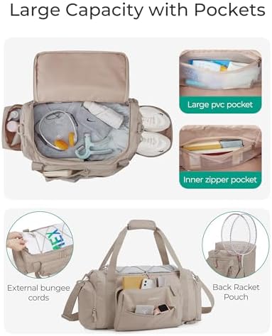 BAGSMART 4-IN-1 Gym Bag for Women,TSA Lightweight Duffle Bag for Travel with Shoe Compartment & Wet Pocket, 30L Carry On Weekender Bags for Women,Water Resistant Travel Duffel Backpack,Camel - Image 4