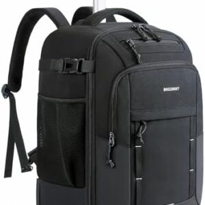 BAGSMART Rolling Backpack, 17 Inch Travel Laptop Wheeled Backpack, 40L Large Carry-On Luggage with Wheels for Men Women, Water-Resistant Overnight Work College Trolley Bag, Black