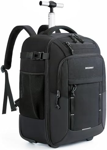BAGSMART Rolling Backpack, 17 Inch Travel Laptop Wheeled Backpack, 40L Large Carry-On Luggage with Wheels for Men Women, Water-Resistant Overnight Work College Trolley Bag, Black