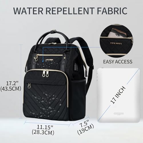 KROSER Laptop Backpack 17" Stylish Backpack Water Repellent College Casual Daypack with USB Port Travel Business Work Bag for Men/Women-Quilted - Image 2
