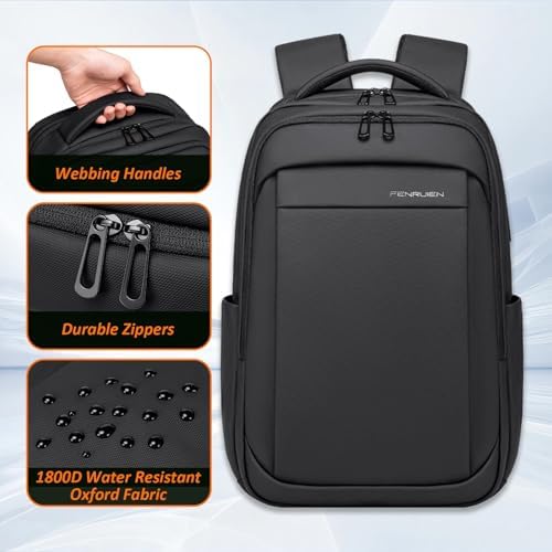 FENRUIEN Expandable Travel Backpack for Men, Water Resistant Computer Backpack with USB Charging Port,Black Laptop Bag 15.6 Inch - Image 4