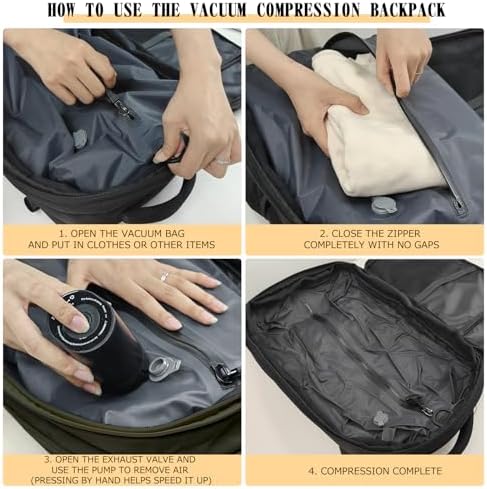 Vacuum Compression Backpack for Travel, Expandable Travel Backpack Business Bag with Compression, Fits 17 inch Laptop, Waterproof, for Men and Women – Black - Image 5