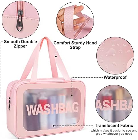 YuanCheng Upgrade Travel Toiletry Bags for Women, Pack-4 Different Size Make Up Bags with Handle, Large Capacity Translucent Waterproof Travel Cosmetic Bags (Comestic Bag-Pink) - Image 5