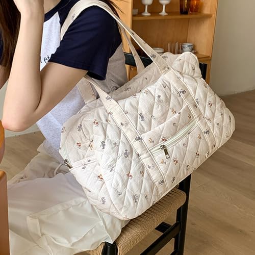 Cute Tote Duffel Bags Women White Flower Travel Duffel Bag Weekender Overnight Duffel Travel Carry On Purses for Women Work Diaper Gym Tote Hospital Bag for Labor Delivery - Image 4