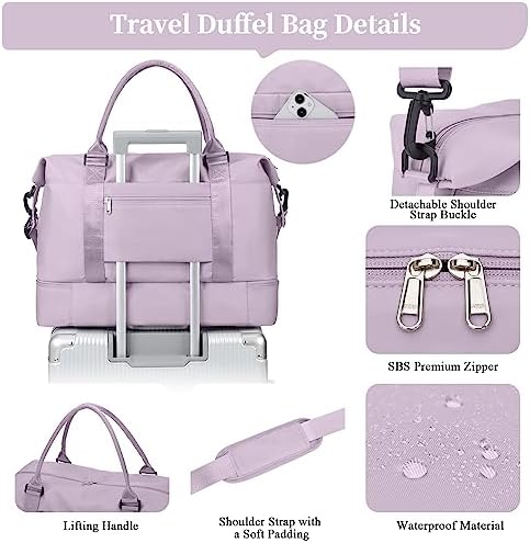 Weekender Bags for Women,Personal Item Travel Bag with Shoes Compartment,Overnight Travel Duffel Bag with Toiletry Bag - Image 6