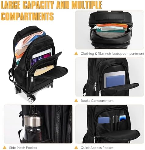 35L Multi-Scene Detachable Handle Travel Rolling Backpack Airline Approved,360° Rotating Fit 15.6 Inch Laptop College Backpack With 4 Wheels,Carry on Luggage - Image 4