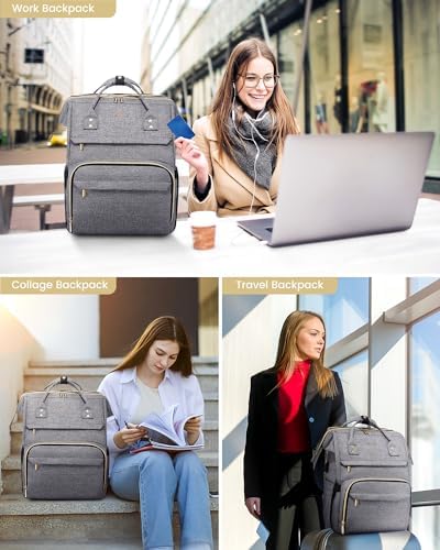 LOVEVOOK 17.3 Inch Laptop Backpack, Large Travel Backpack for Women, Water Resistant Teacher Backpack with Laptop Compartment, Professional Business Work bags with Charger, Austere Grey - Image 8
