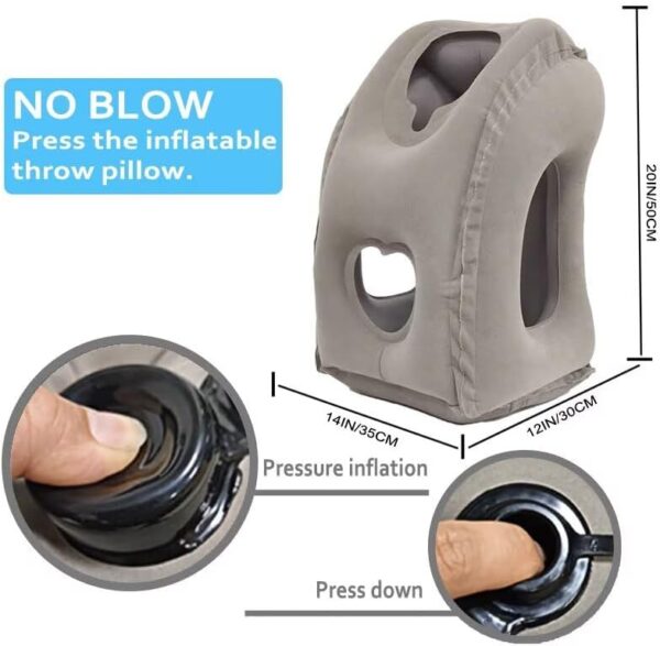 Inflatable Travel Pillow,U-Shaped JYSW Portable Airplane Pillow Multifunctional Neck and Head Support Lap Pillow for Airplanes Trains Buses and Office Napping with Eye Mask, Earplugs, Grey - Image 3