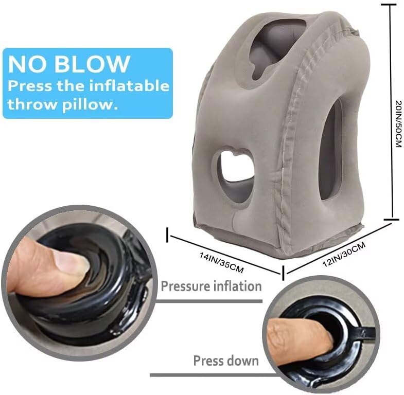Inflatable Travel Pillow,U-Shaped JYSW Portable Airplane Pillow Multifunctional Neck and Head Support Lap Pillow for Airplanes Trains Buses and Office Napping with Eye Mask, Earplugs, Grey - Image 3