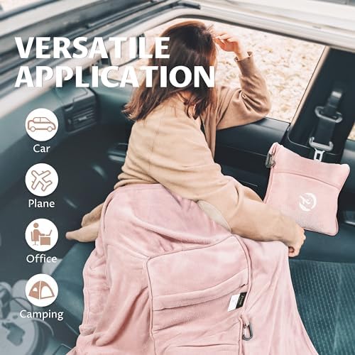 Tirrinia Travel Blanket Pillow Airplane Flight Essentials Car Pillow Traveling Accessories Gift in Portable Compact Pack for Camping Office Home 65×40 - Image 5